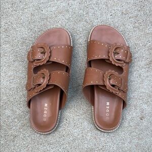 Boden double buckle slider sandals tan stud size 39